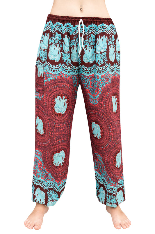 Elephant Mandala Pants in Burgundy